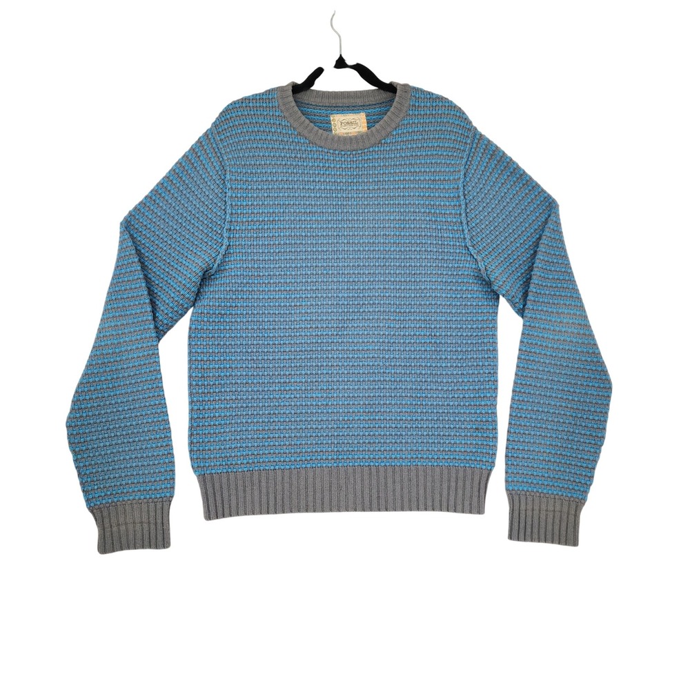 Y2K Fossil Sweater L Womens Blue Gray Lambswool Textured Knit Crewneck Vtg‎ 90s